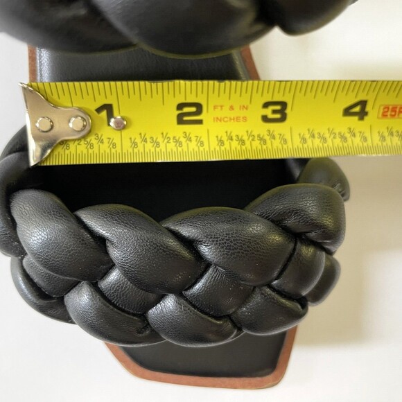 Steve Madden‎ Black Braided Open Toe Slides Flats Sandals Vegan Faux Leather - Picture 15 of 16